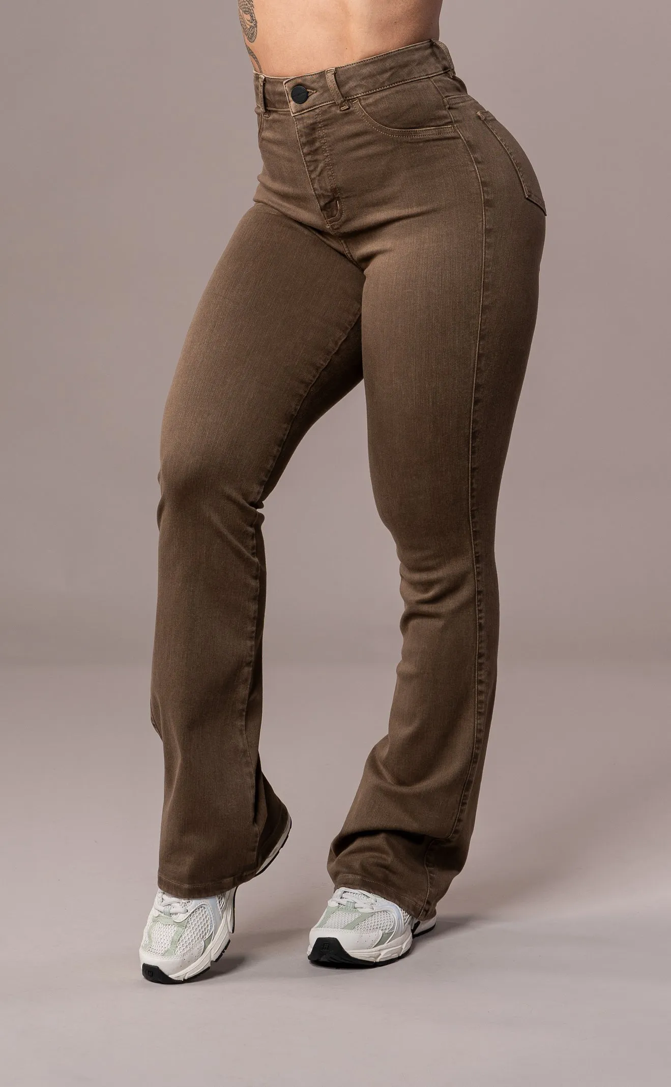 Brown Womens Pastel Flared Fitjeans