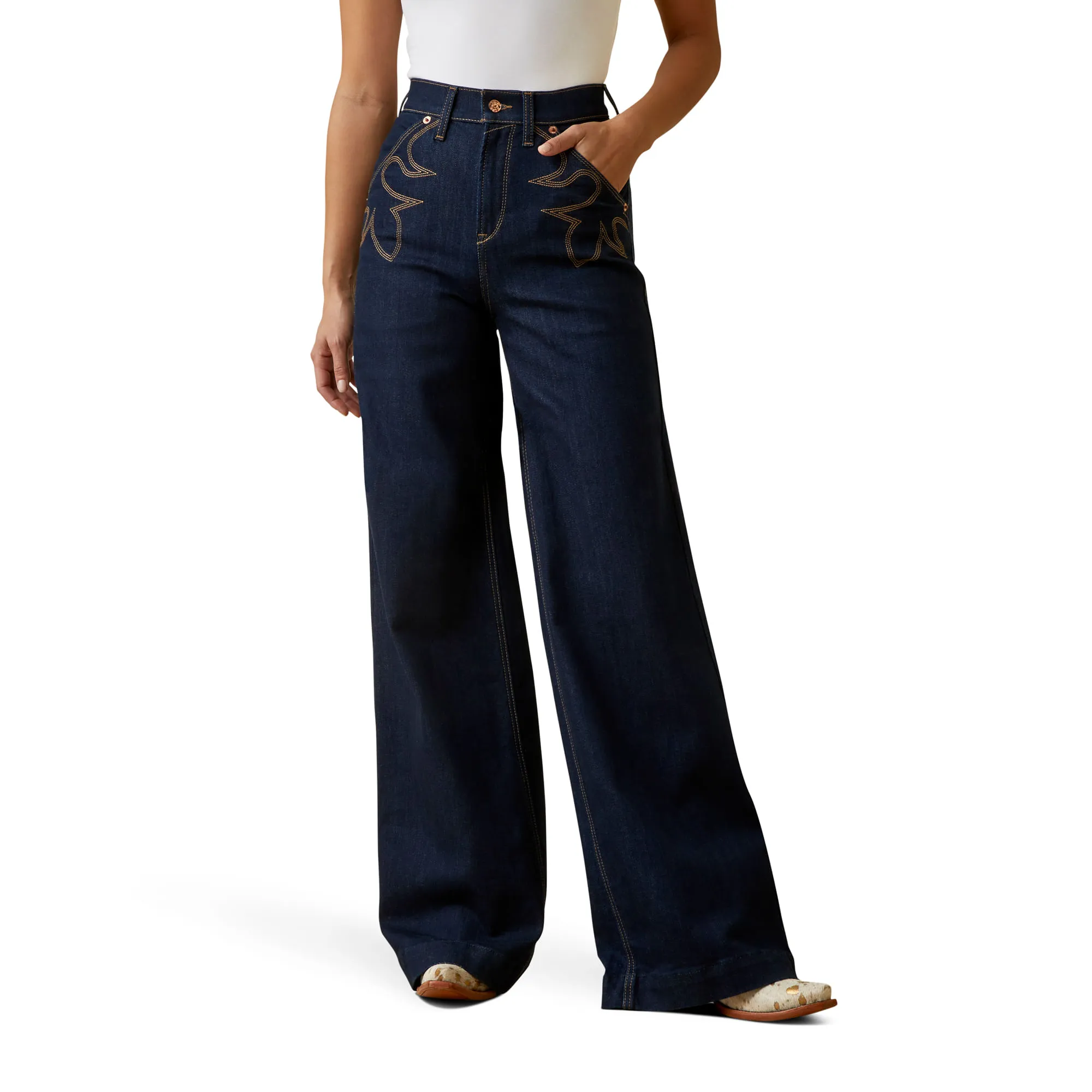 Ultra High Rise Western Wide Jeans