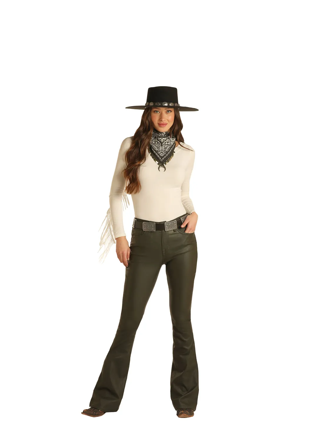 Olive High Rise Flare Jeans