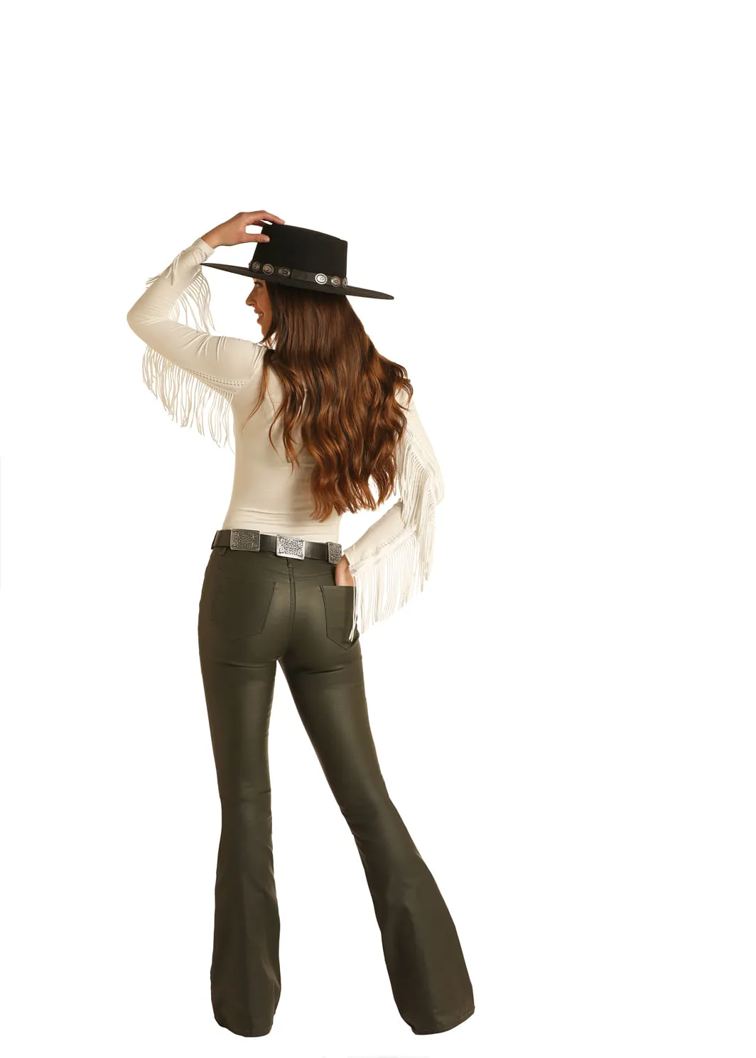 Olive High Rise Flare Jeans