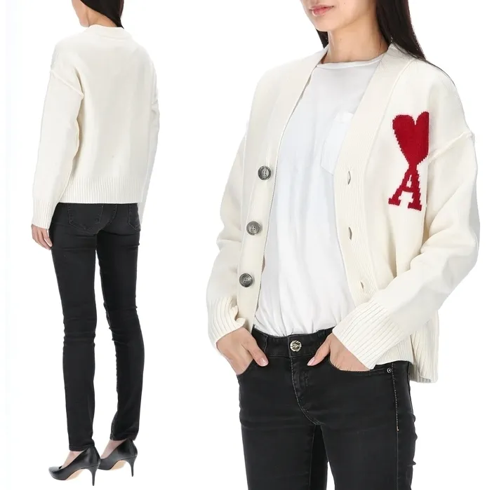 Heart Casual Style Unisex Wool Long Sleeves Logo Cardigans