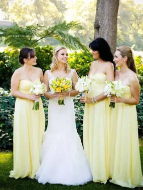 Bridesmaid Dresses, BG182 - Long Yellow Chiffon Sheath with Spaghetti Straps